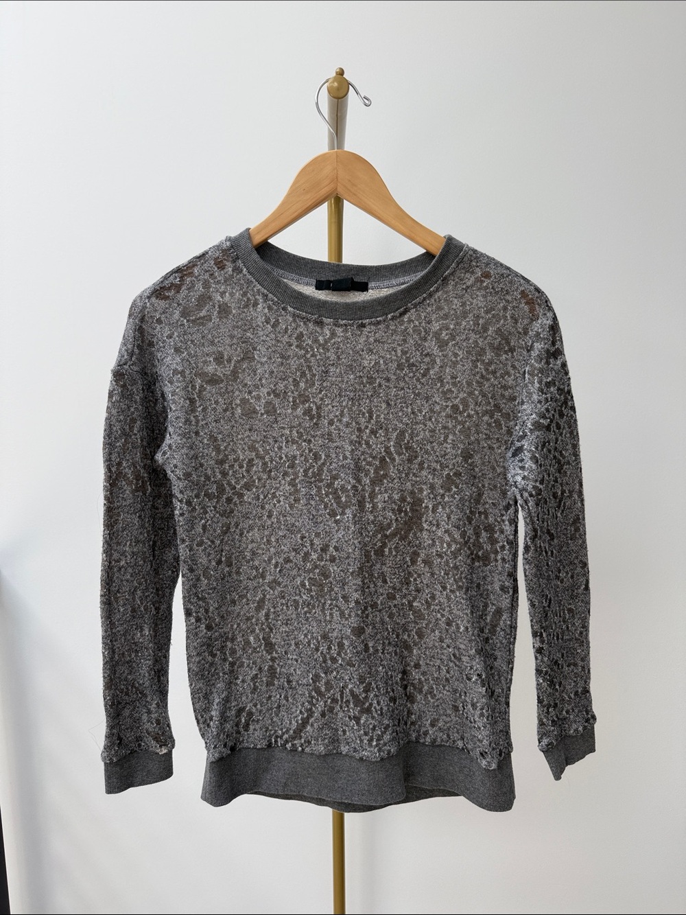 Grey Distressed Sheer See-Through Sweater S